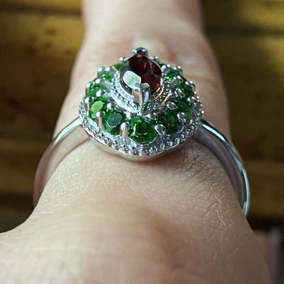 Natural Red Garnet Chrome Diopside Sterling Silver Ring - Picture 2 of 9